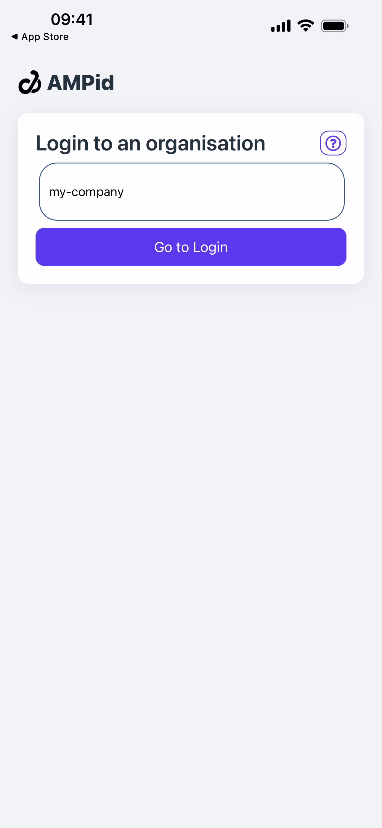 Enter organisation's identifier